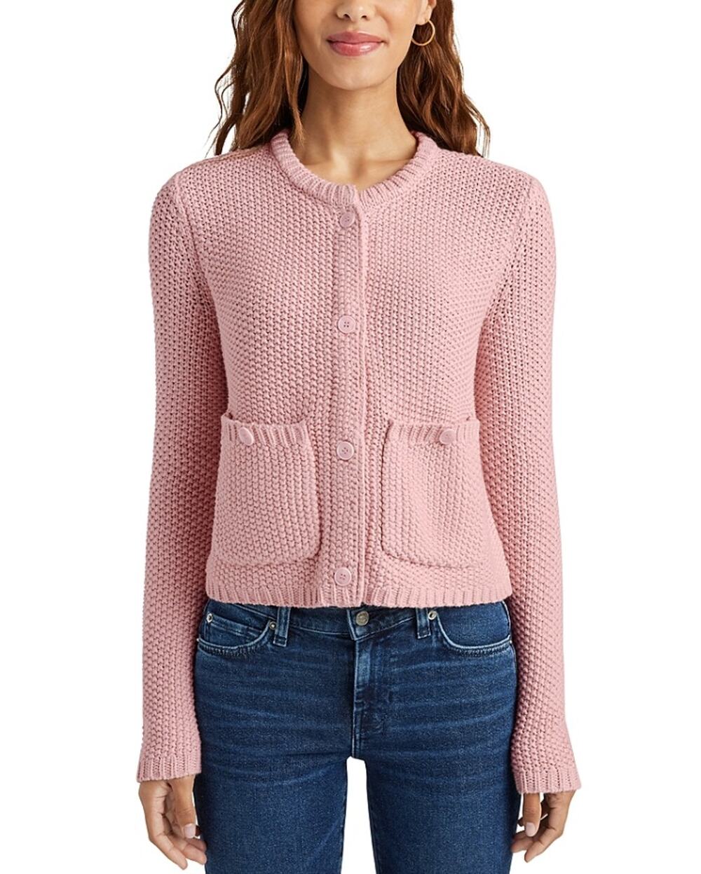Splendid Women Candy Pink Cotton Knit Andrea Boxy Cropped Cardigan Size XL